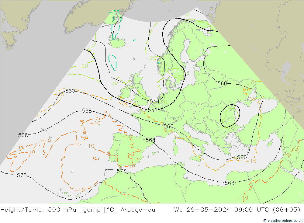 Height/Temp. 500 hPa Arpege-eu We 29.05.2024 09 UTC