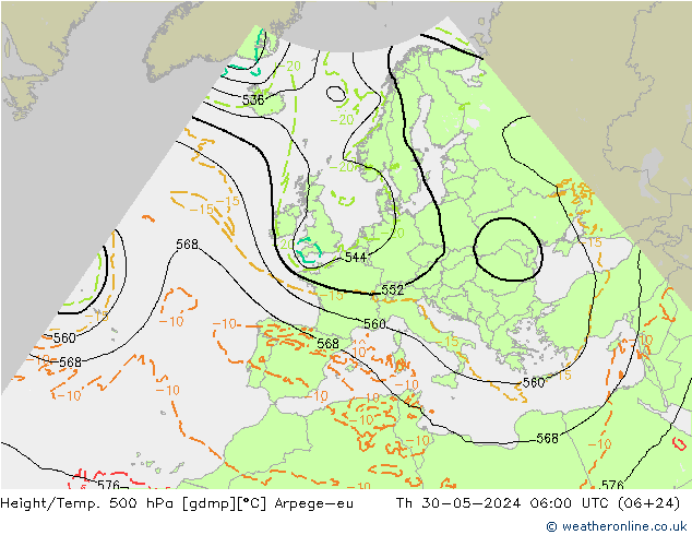 Hoogte/Temp. 500 hPa Arpege-eu do 30.05.2024 06 UTC