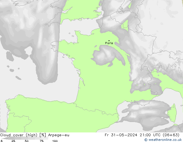 Cloud cover (high) Arpege-eu Fr 31.05.2024 21 UTC