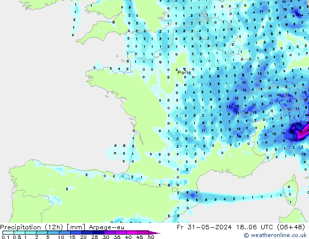 Precipitation (12h) Arpege-eu Fr 31.05.2024 06 UTC