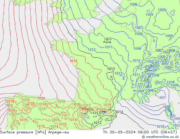 Surface pressure Arpege-eu Th 30.05.2024 09 UTC