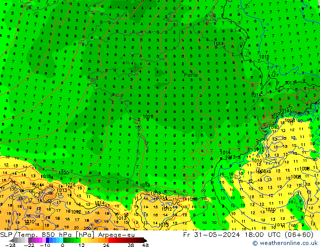 SLP/Temp. 850 hPa Arpege-eu ven 31.05.2024 18 UTC