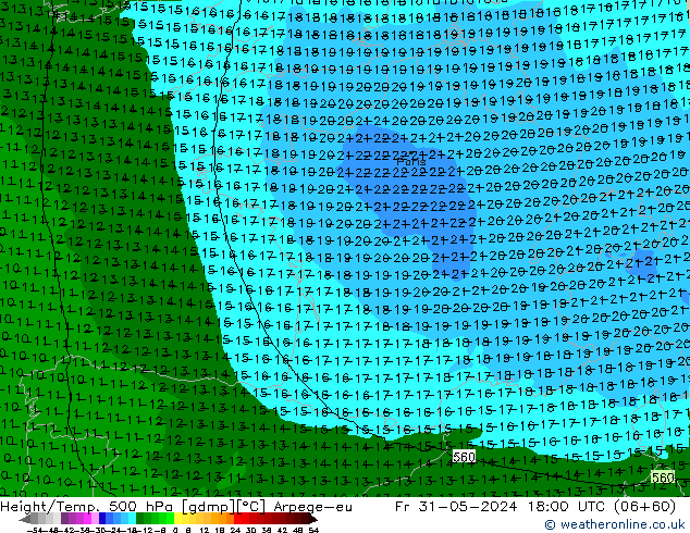 Height/Temp. 500 hPa Arpege-eu Fr 31.05.2024 18 UTC