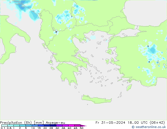 Precipitação (6h) Arpege-eu Sex 31.05.2024 00 UTC