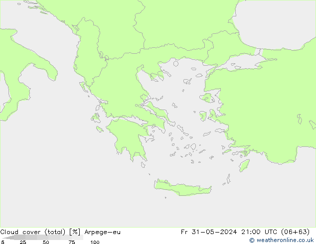 Cloud cover (total) Arpege-eu Fr 31.05.2024 21 UTC