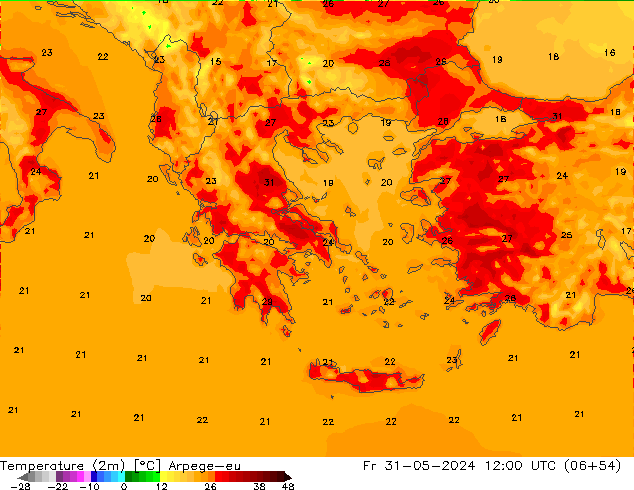 карта температуры Arpege-eu пт 31.05.2024 12 UTC