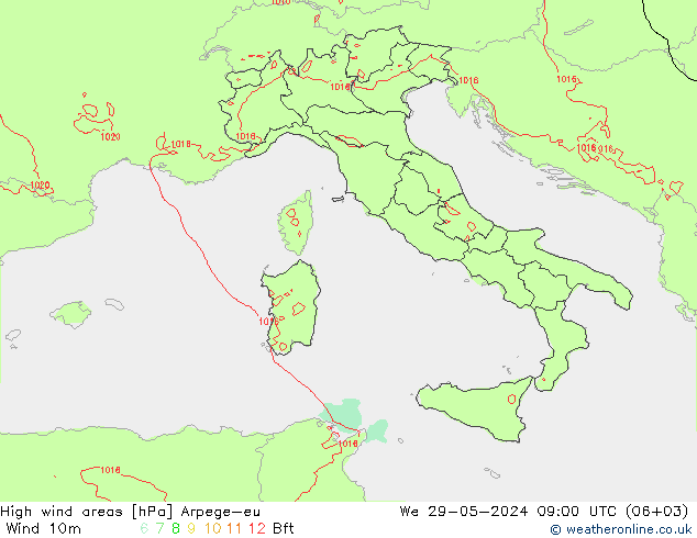 High wind areas Arpege-eu ср 29.05.2024 09 UTC