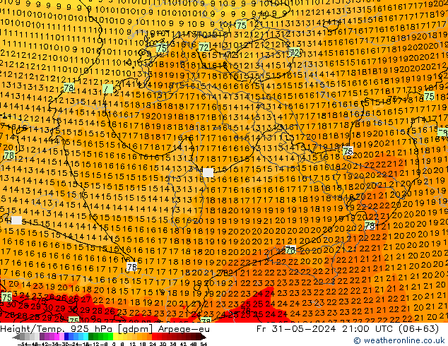 Height/Temp. 925 hPa Arpege-eu Fr 31.05.2024 21 UTC