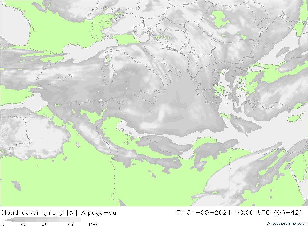 Cloud cover (high) Arpege-eu Fr 31.05.2024 00 UTC