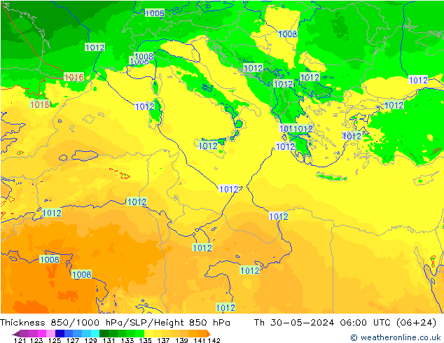 850-1000 hPa Kalınlığı Arpege-eu Per 30.05.2024 06 UTC