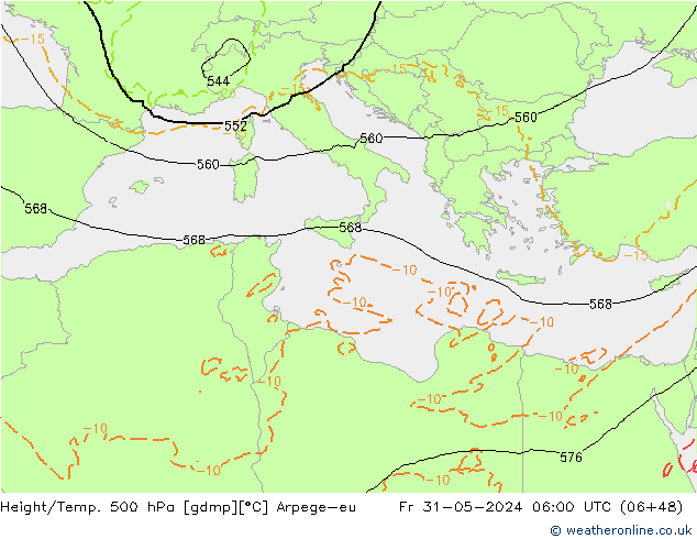 Yükseklik/Sıc. 500 hPa Arpege-eu Cu 31.05.2024 06 UTC