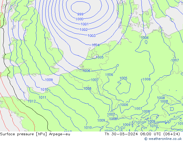 Surface pressure Arpege-eu Th 30.05.2024 06 UTC