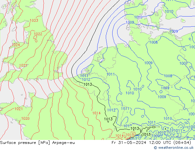 Surface pressure Arpege-eu Fr 31.05.2024 12 UTC