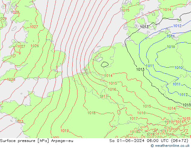 Pressione al suolo Arpege-eu sab 01.06.2024 06 UTC