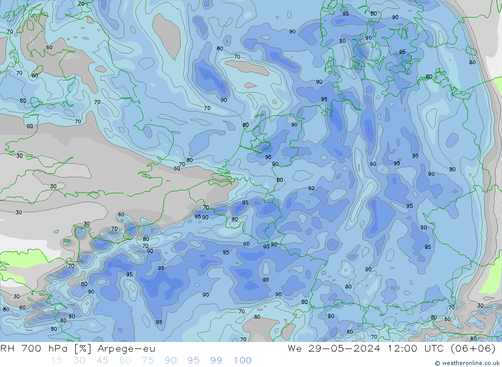 700 hPa Nispi Nem Arpege-eu Çar 29.05.2024 12 UTC