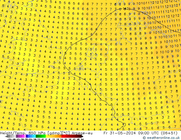 Height/Temp. 850 hPa Arpege-eu Sex 31.05.2024 09 UTC