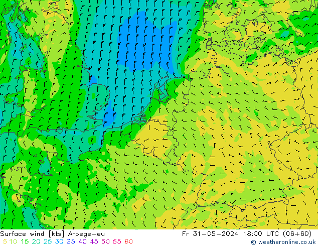 wiatr 10 m Arpege-eu pt. 31.05.2024 18 UTC