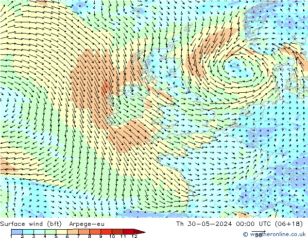 Rüzgar 10 m (bft) Arpege-eu Per 30.05.2024 00 UTC