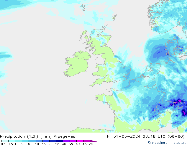 Precipitation (12h) Arpege-eu Fr 31.05.2024 18 UTC