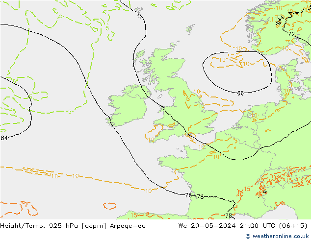 Height/Temp. 925 hPa Arpege-eu We 29.05.2024 21 UTC