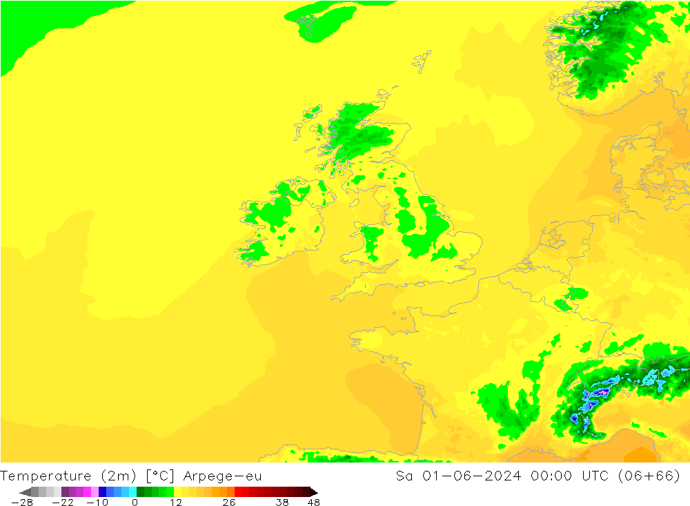 température (2m) Arpege-eu sam 01.06.2024 00 UTC