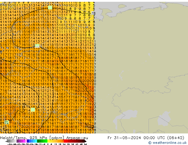 Geop./Temp. 925 hPa Arpege-eu vie 31.05.2024 00 UTC