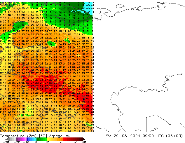 Temperature (2m) Arpege-eu We 29.05.2024 09 UTC