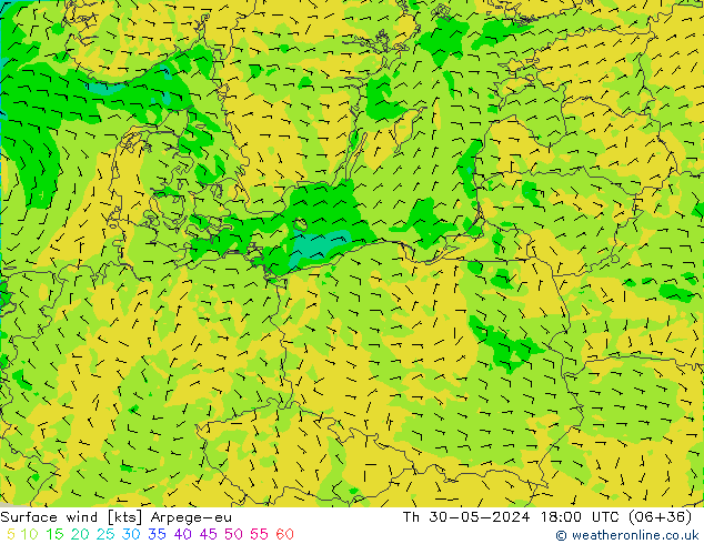 Surface wind Arpege-eu Th 30.05.2024 18 UTC