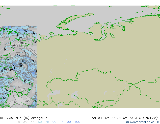 RH 700 hPa Arpege-eu Sa 01.06.2024 06 UTC