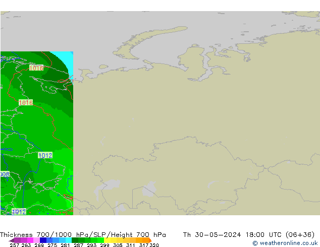 700-1000 hPa Kalınlığı Arpege-eu Per 30.05.2024 18 UTC