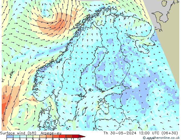 Rüzgar 10 m (bft) Arpege-eu Per 30.05.2024 12 UTC