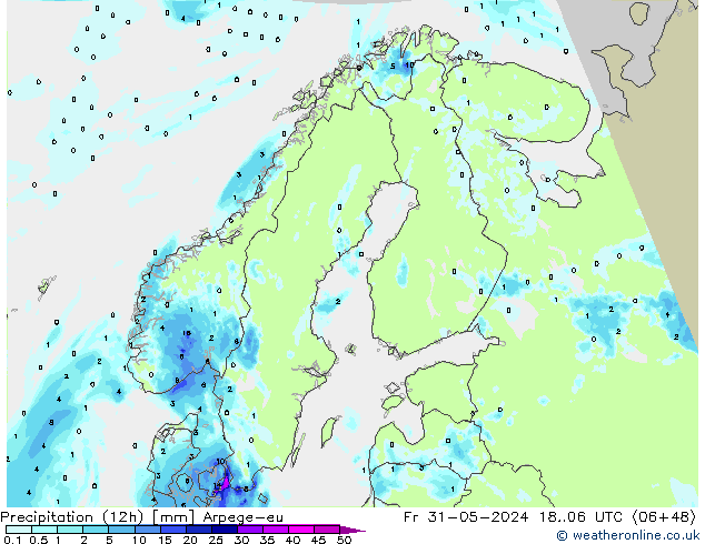 Precipitation (12h) Arpege-eu Pá 31.05.2024 06 UTC