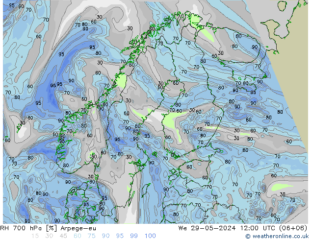 RH 700 hPa Arpege-eu St 29.05.2024 12 UTC