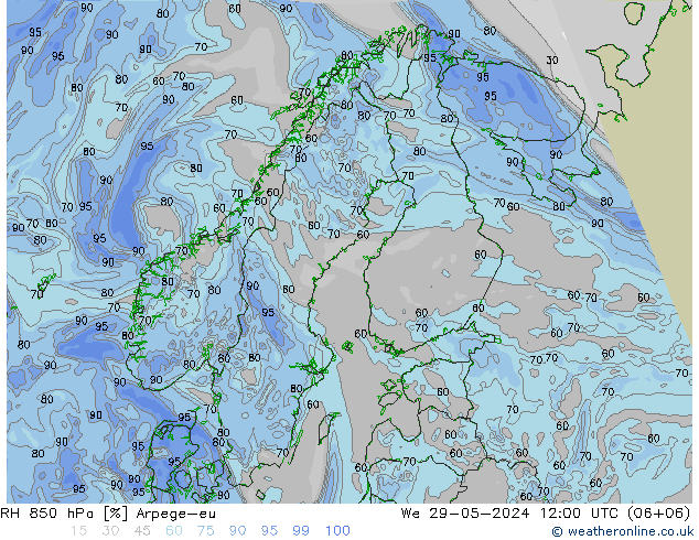 RH 850 hPa Arpege-eu St 29.05.2024 12 UTC