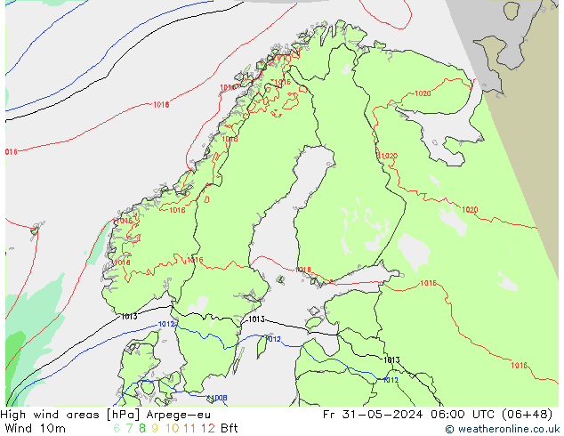 High wind areas Arpege-eu  31.05.2024 06 UTC