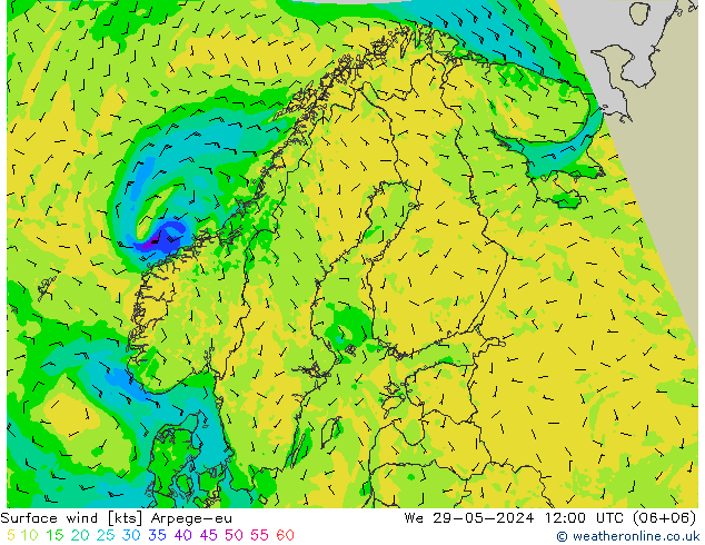 Surface wind Arpege-eu We 29.05.2024 12 UTC
