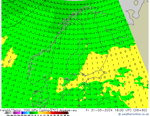 Height/Temp. 700 hPa Arpege-eu Pá 31.05.2024 18 UTC