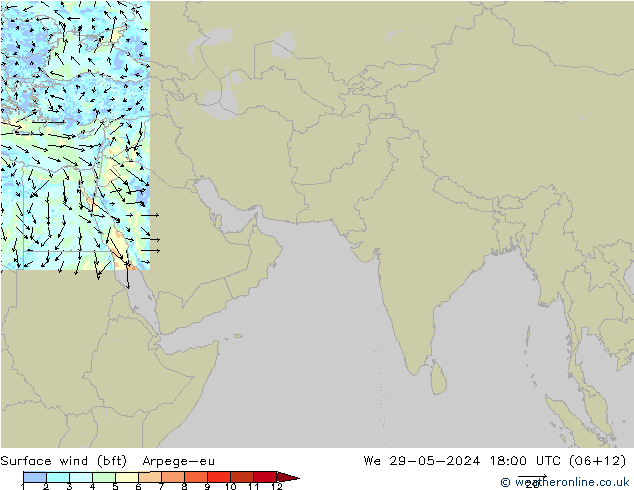 Viento 10 m (bft) Arpege-eu mié 29.05.2024 18 UTC