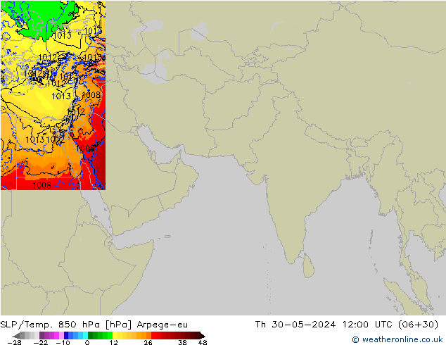 SLP/Temp. 850 hPa Arpege-eu czw. 30.05.2024 12 UTC