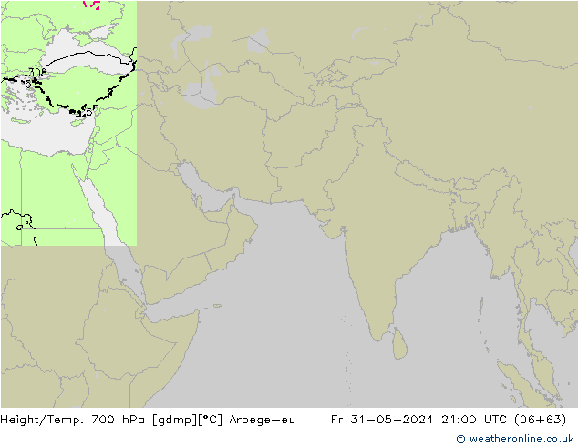 Height/Temp. 700 hPa Arpege-eu ven 31.05.2024 21 UTC