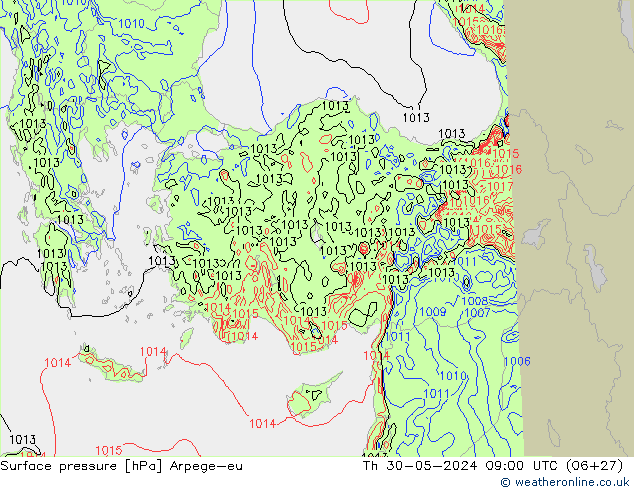 Presión superficial Arpege-eu jue 30.05.2024 09 UTC