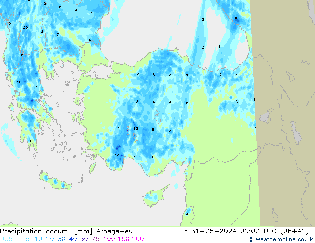 Precipitation accum. Arpege-eu Fr 31.05.2024 00 UTC