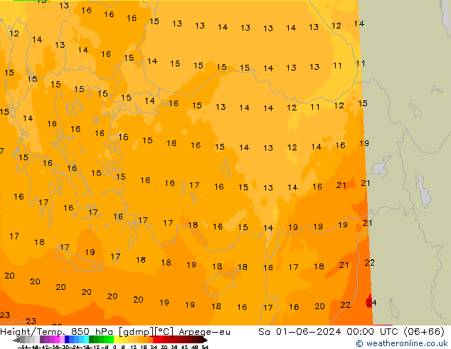 Hoogte/Temp. 850 hPa Arpege-eu za 01.06.2024 00 UTC