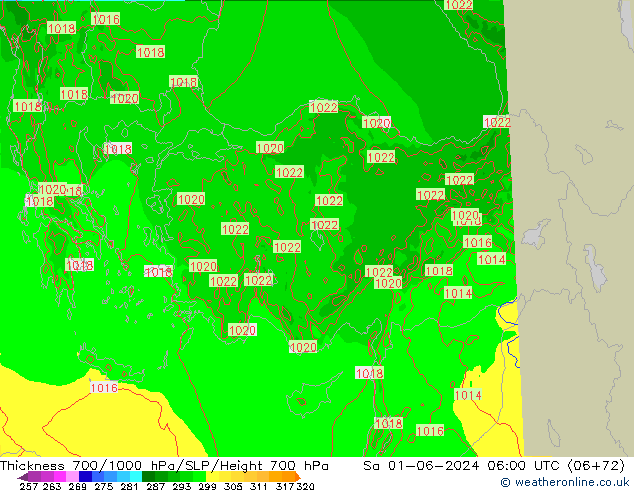 Thck 700-1000 hPa Arpege-eu Sáb 01.06.2024 06 UTC