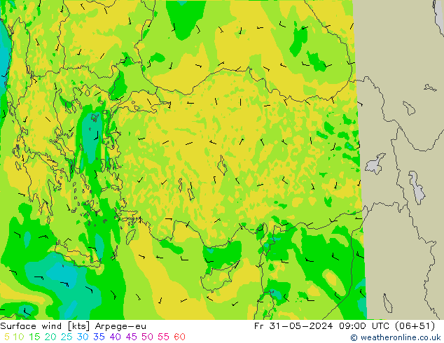 Vento 10 m Arpege-eu ven 31.05.2024 09 UTC