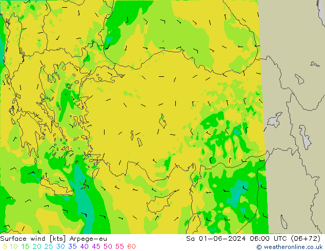 Surface wind Arpege-eu Sa 01.06.2024 06 UTC