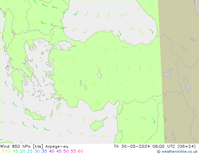 Rüzgar 850 hPa Arpege-eu Per 30.05.2024 06 UTC