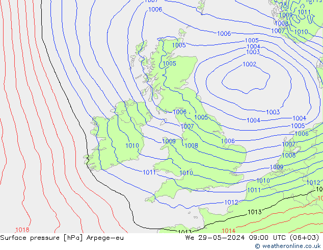 Surface pressure Arpege-eu We 29.05.2024 09 UTC