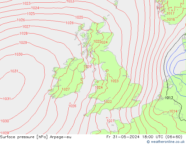 Surface pressure Arpege-eu Fr 31.05.2024 18 UTC