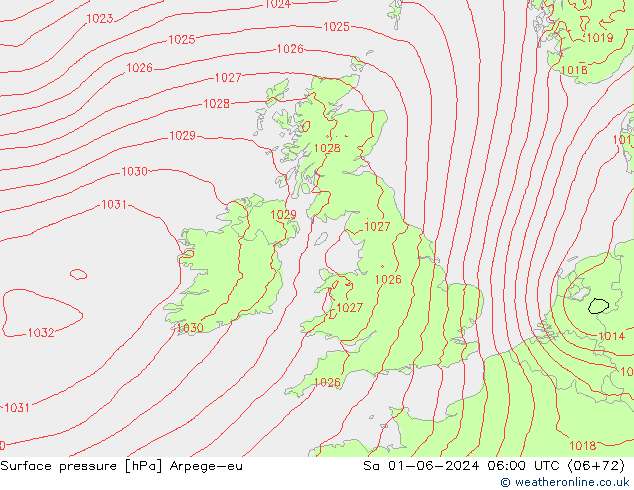 Atmosférický tlak Arpege-eu So 01.06.2024 06 UTC